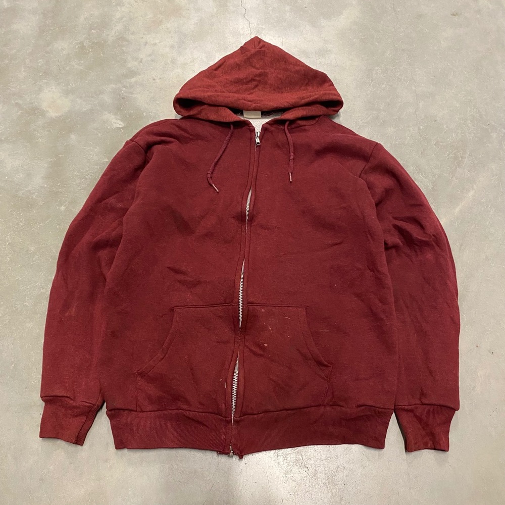 Vintage 70s Maroon Zip Up Hoodie Mens Medium Burgundy Full Zip Sweatshirt
